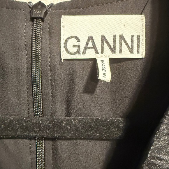 GANNI Jacquard Organza Black Mini Babydoll Dress SZ 34(2) Fairy Grunge Ethereal - Picture 5 of 10